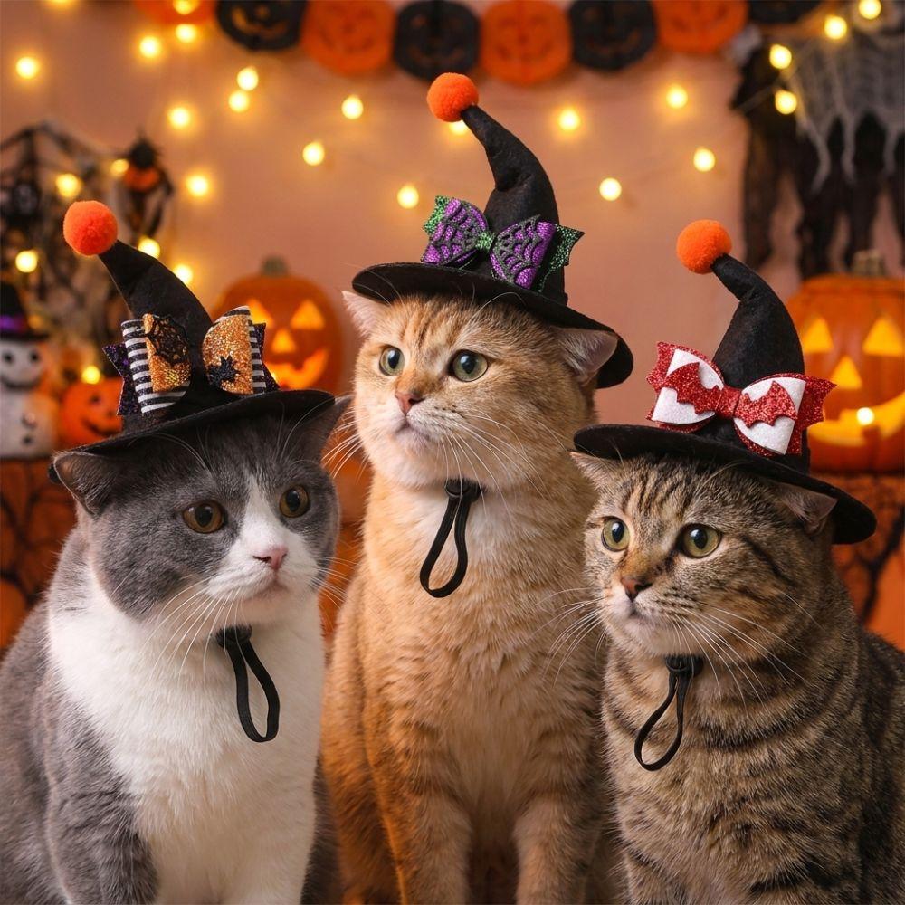 Curved Top Pet Halloween Witch Hat Adjustable Strap Dog Halloween Party Hat Dress Up
