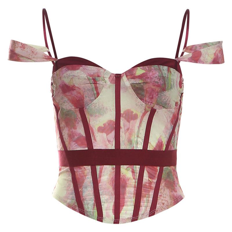 European and American style spring and summer new women's clothing solid color slim street fashion suspender printed halter vest women