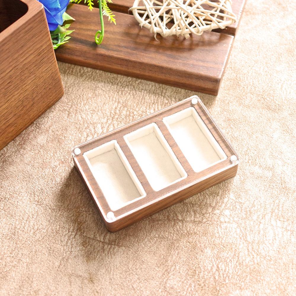 3/5 Slot Wooden Ring Box Magnetic Cover Jewelry Ring Holder Black Walnut Cufflinks Box  Couples