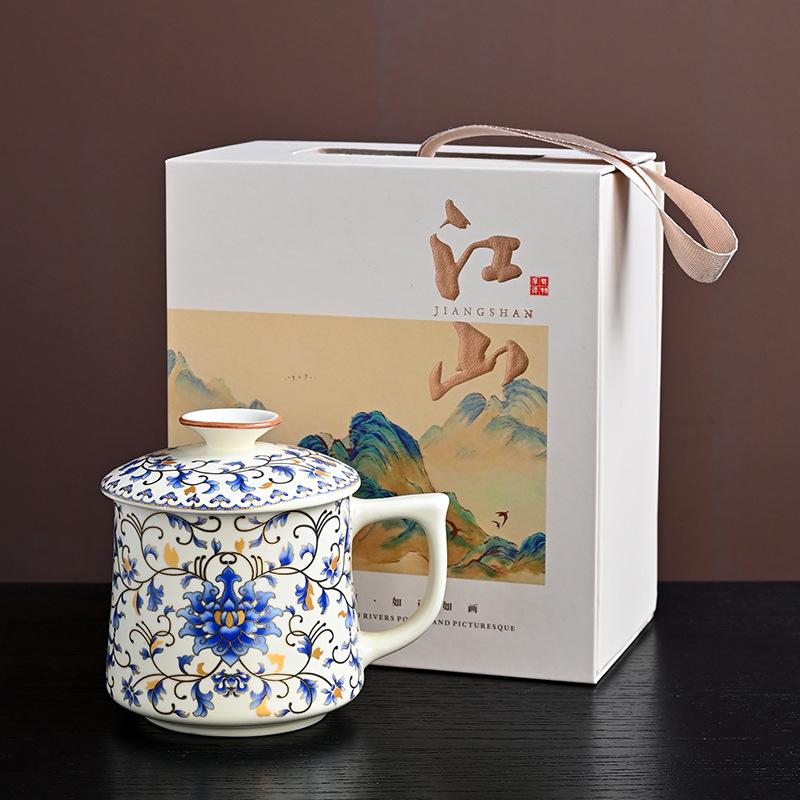 Good persimmon peanut business water cup office cup set household mug teacup ceramic business gift with lid