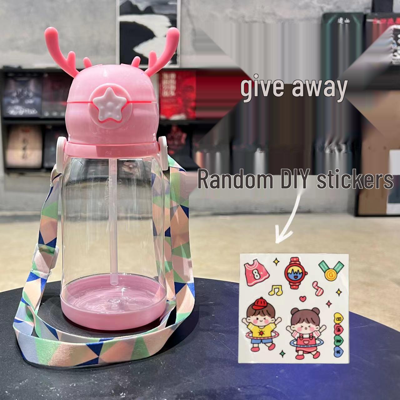 Antler Cartoon Water Cup for Kids – Large Capacity Straw Cup, Ideal as a Student Gift 501-600ml