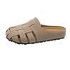 New sandals hollow 2025 flat bottom comfortable breathable retro half slippers women's summer wear lazy bag head weaving