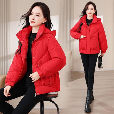 Women's Autumn and Winter Plus Size Solid Colour Short Warm Outerwear Padded Thickened Loose Lapel Zipper Jacket