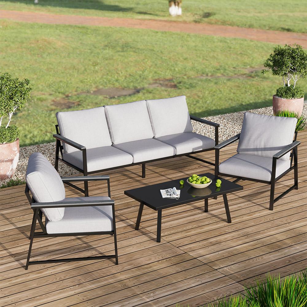 Sleek Contemporary Style All‑Aluminum Four‑Piece Weather‑Resistant Outdoor Sofa Furniture Set