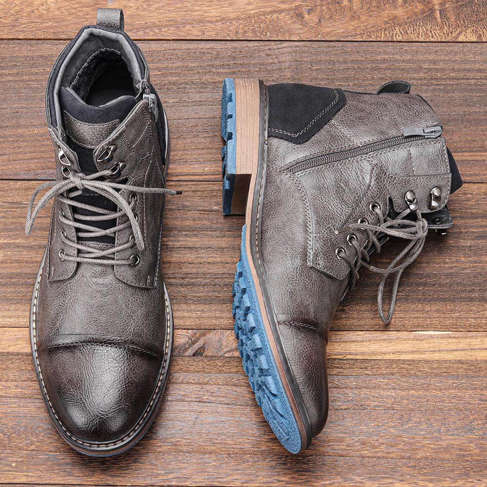 Plus Size Men's High-Top Leather Workwear Ankle Boots - US Size Fashion Martin Boots