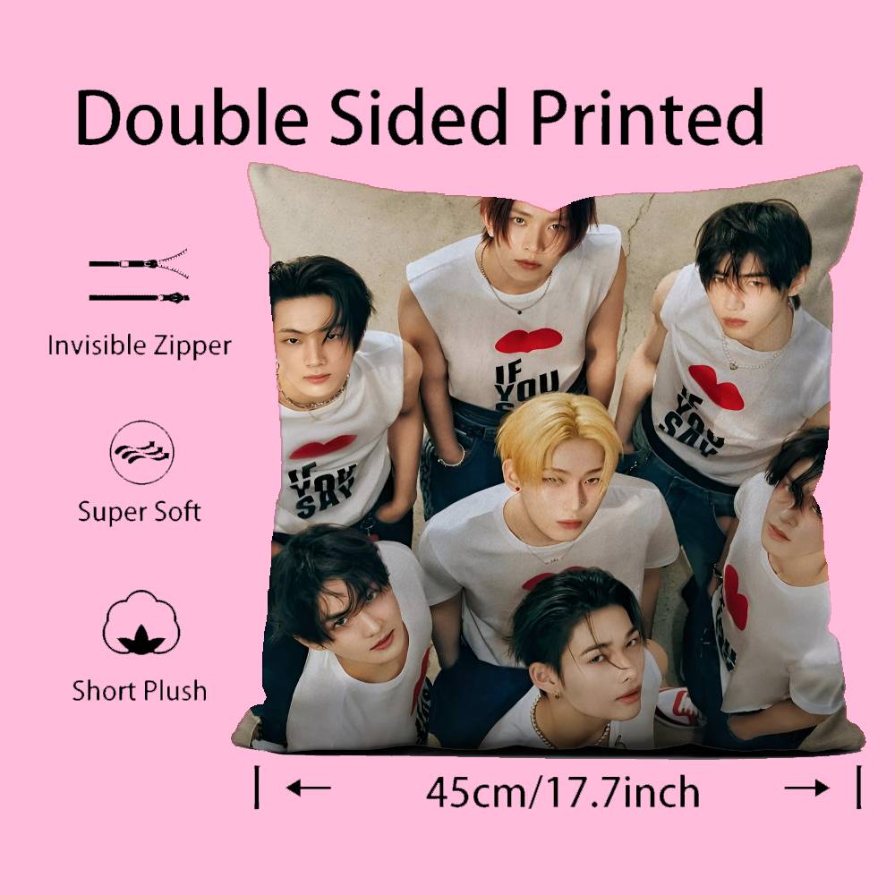 Korean Boy Team E-Enhypen Pillow Case Pattern Printing Pillowcase Living Room Sofa Cushion Cover Bedroom Room Decor