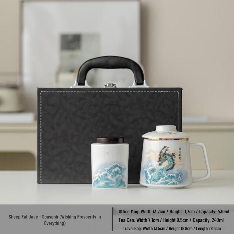 Muyi Mutton Fat Jade Dragon Office Teacup Set