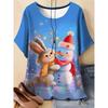Moda para Mujer Cuello Redondo Manga Corta 3D Casual Estampado a Color Camiseta Casual de Manga Corta con Cuello Redondo