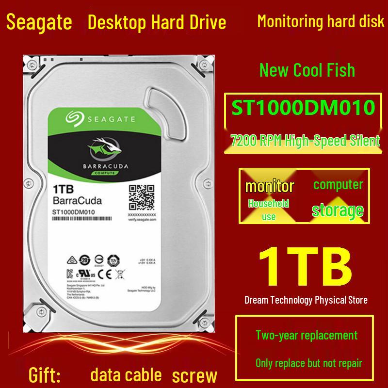 

Seagate 1 ТБ Настольный жесткий диск 3,5 Механический диск для видеонаблюдения, Одна пластина, Бесшумная новая модель (ST1000DM010)