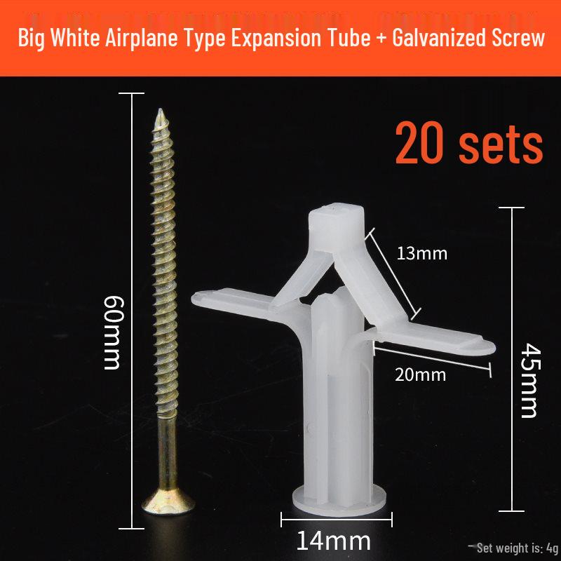 Gypsum Board Expansion Screw Set: Self-Tapping Plastic Plug & Butterfly Anchor