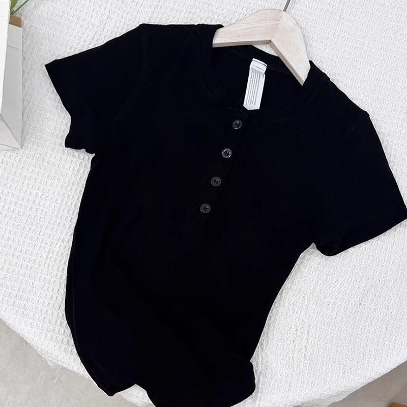 

25 Летняя женская облегающая талию укороченная футболка с коротким рукавом хенли, блейзер, футболка для йоги и фитнеса, облегающая, стройнящая Black 8 (weight 60.00 kg-75.00 kg wear)