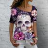 Vintage Skull Women's T Shirt 3D Printed Skew Collar Blouses Casual Short Sleeve Pullover Tops Summer Oversized Clothes Tees