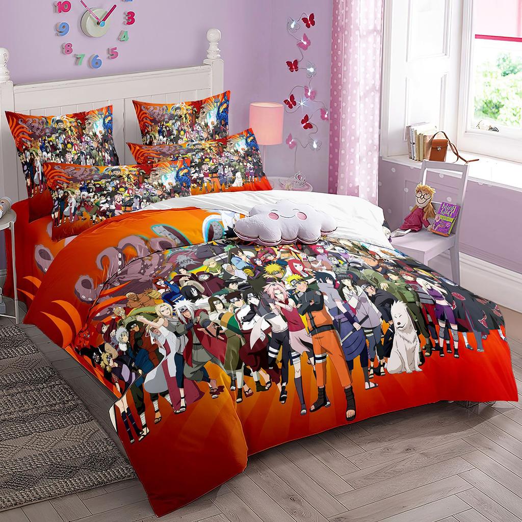 Japanese Style Bedding Set Cartoon N-Naruto Duvet Cover Bed Comforter Set Akatsuki Sasuke Uzumaki Quilt Cover Pillowcase