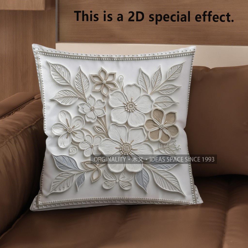 2D Floral Embroidered Pattern Digital Pillow Covers Pattern Cushion Cover Suitable For Sofa Bedroom Car Pillow Cover