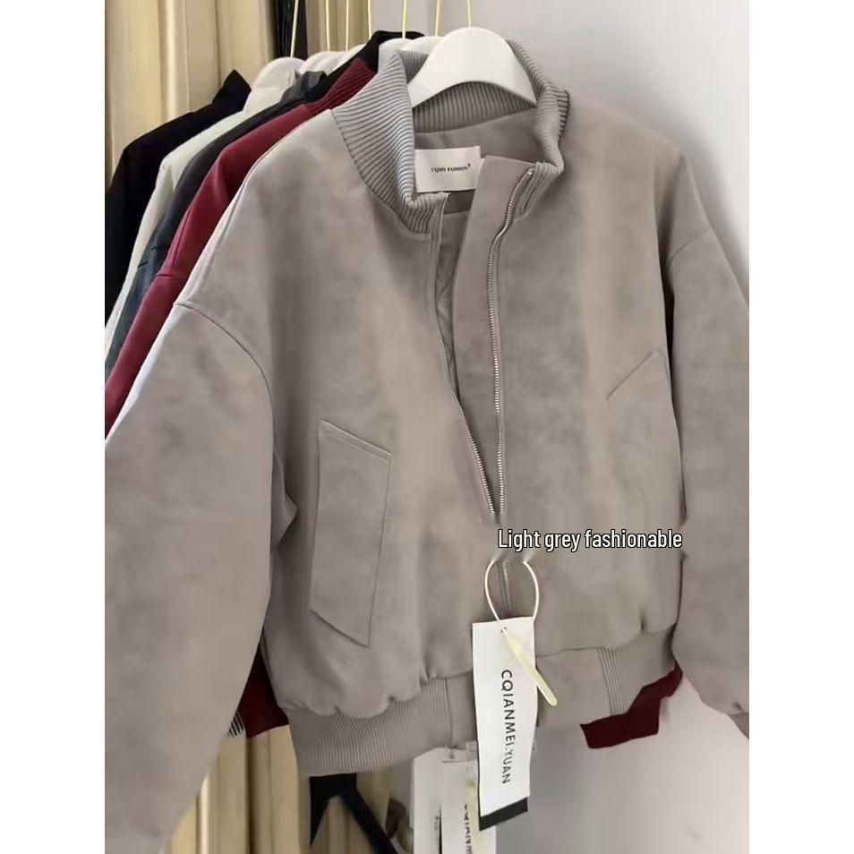 Damen Tie-Dye Retro Baumwollwattierte Leder-Bomberjacke - Stehkragen, Locker geschnittener Mantel für Herbst und Winter