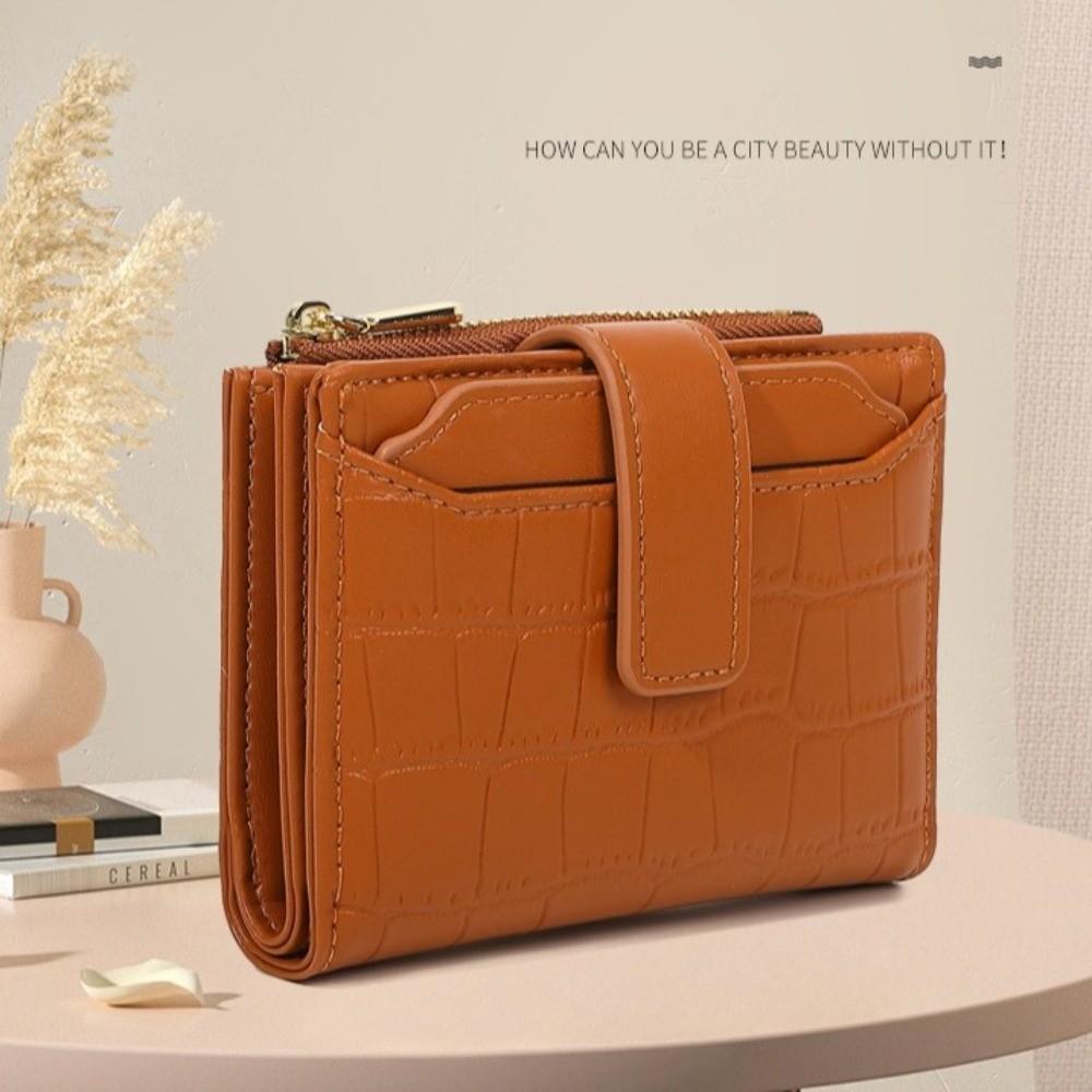 Two-fold Women Short Wallet Solid Color PU Card Bag Versatile Folding Wallet  Shopping