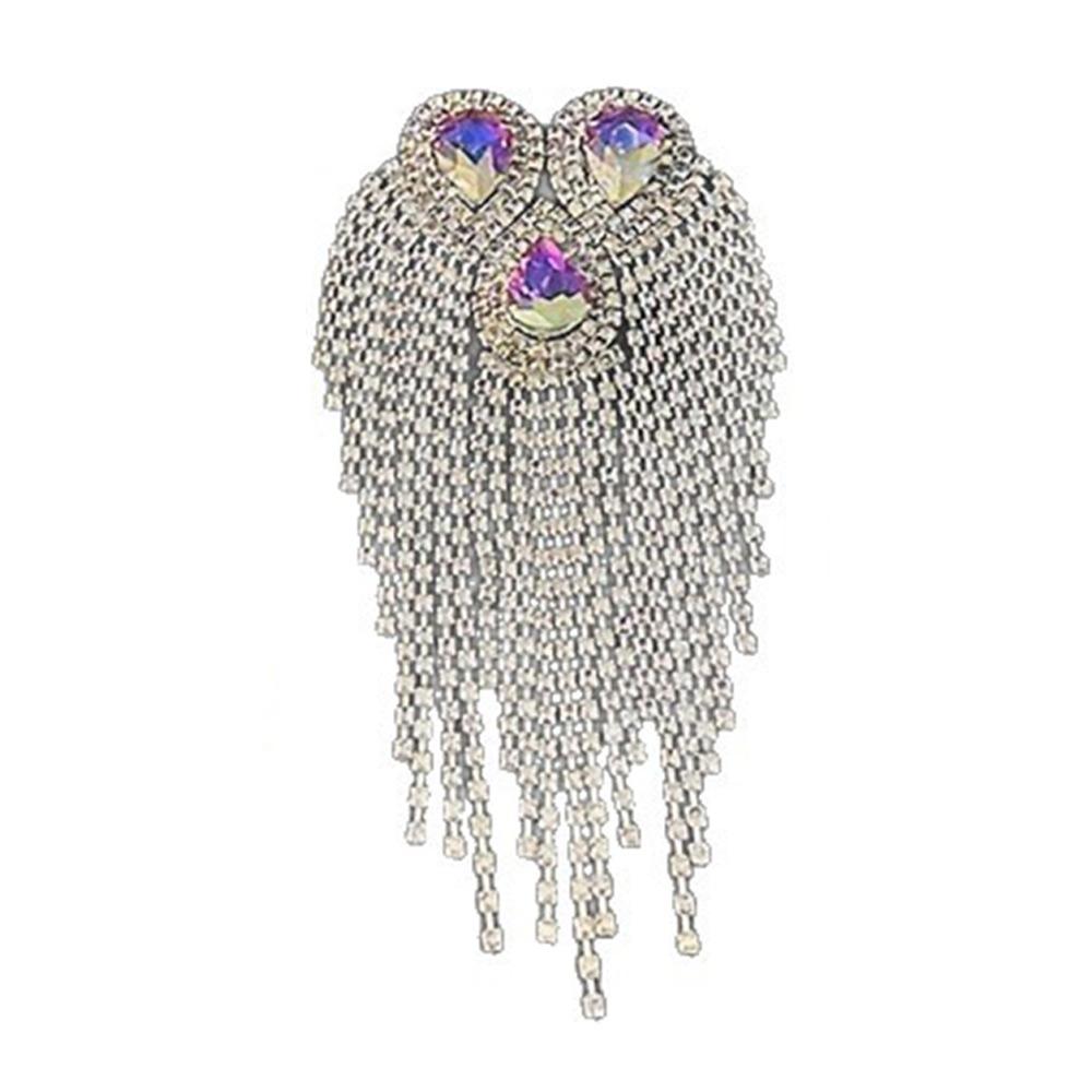 

Rhinestone Tassel Epaulette Brooch Pin Beads Clothing Accessories Shoulder Jewelry for Men Women срібний