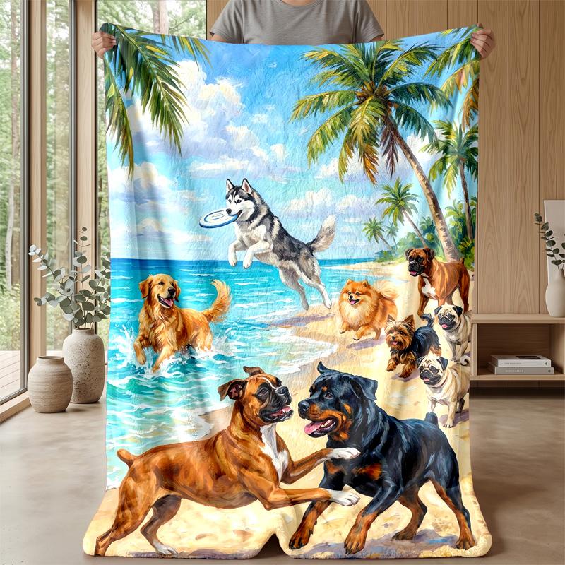Dogs Among Flowers and Rainbow Theme blanket Lightweight Warm Flannel Blanket Decorative Throw Blanket for Home Decoration