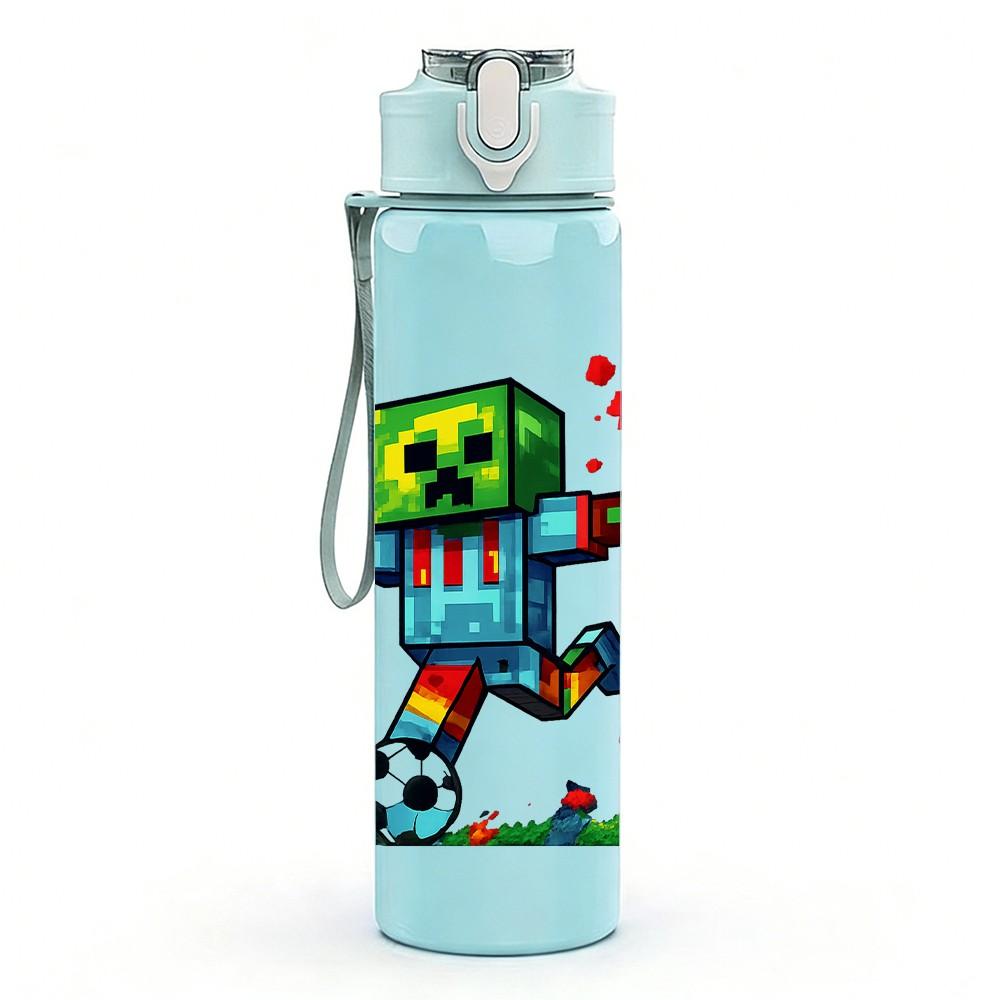 1PC Dancing Green Zombie Character 750ml Color Plastic Sports Water Bottle Leakproof Flip Straw Lid Suitable for Sports Office Home Use