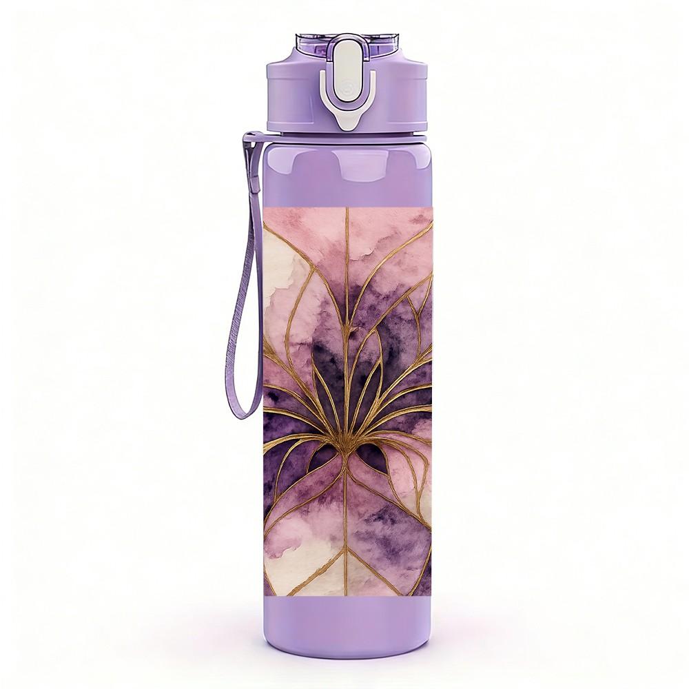 1PC Dried Purple Flower Bouquet Print 750ml Color Plastic Sports Water Bottle Leakproof Flip Straw Lid Suitable for Sports Office Home Use