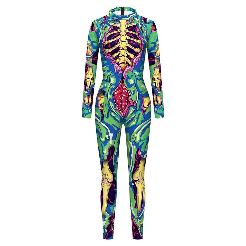 3D Skull Skeleton Printed Bodysuit Halloween Costume For Women Outfit Fancy Dress Clothing Adult Suit S-XL