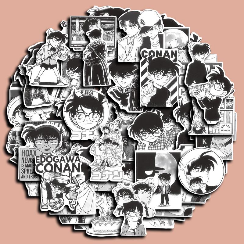 Black and White Conan DIY Sticker Pack - 60 Sheets of Japanese Manga Kudo Shinichi Decorations
