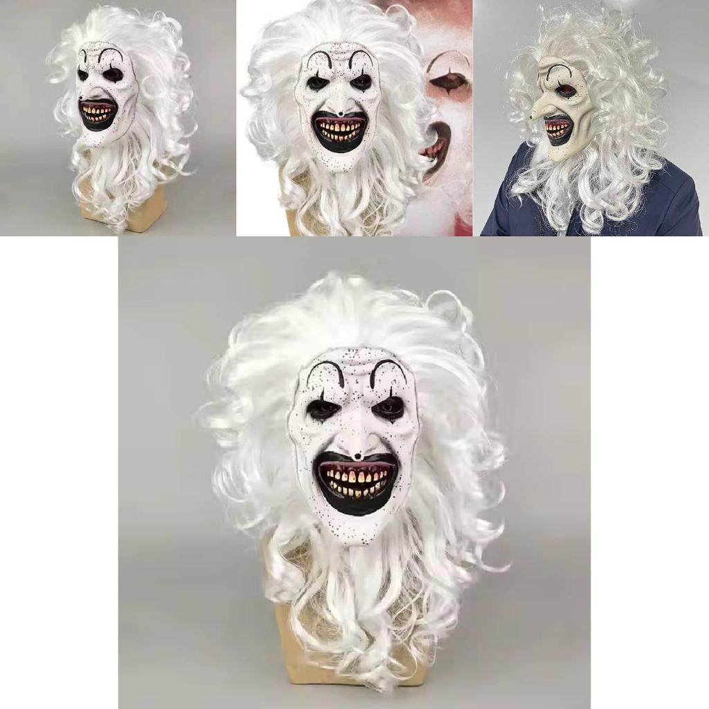 Terrifier3 Maske Schwarzweiß Gruselige Clown Latexmaske für Halloween Cosplay Kostüm