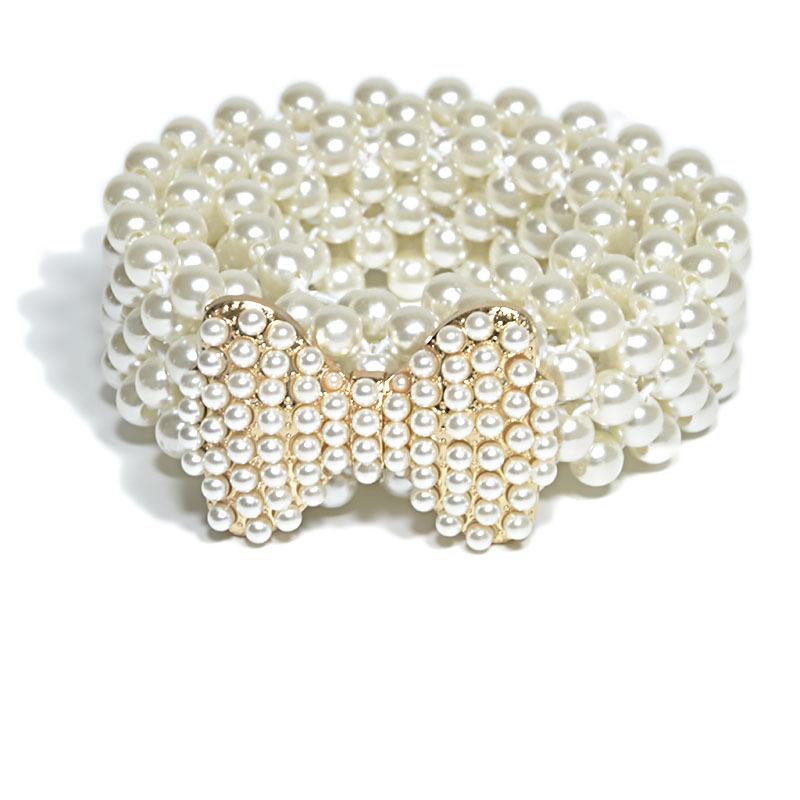 Rhinestone-embellished waist chain - women s sweet & chic elastic pearl skinny belt 70cm