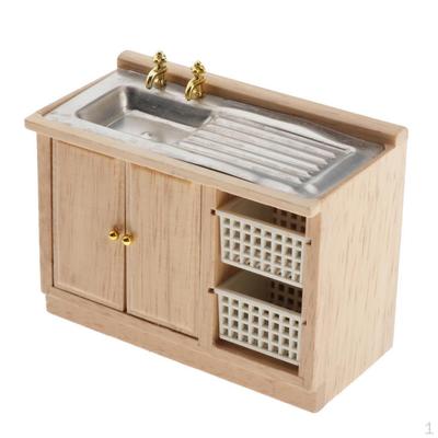 1:12 Dollhouse Miniatures Wooden Cupboard Wash Basin Cabinet Kitchen