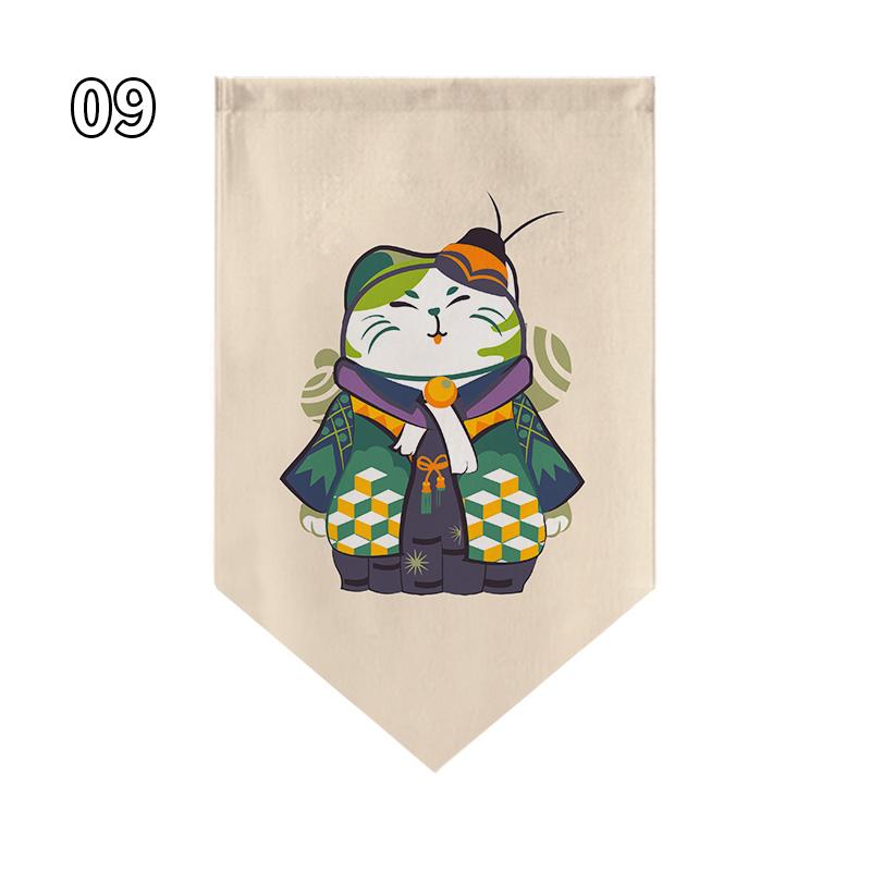 Japanese Style Lucky Cat Pattern Short Curtain Kitchen Door Partition Triangle Flag Restaurant Hanging Half Curtain Pennant