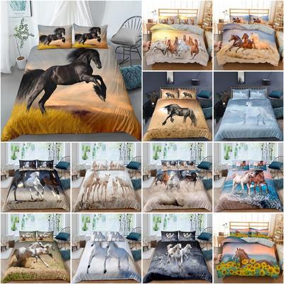 Animal Bedding Set Children's and Teenagers' Wild Horse Pattern Down Duvet Cover Pillowcase Boys' Single Double Bed, 2/3 Pieces