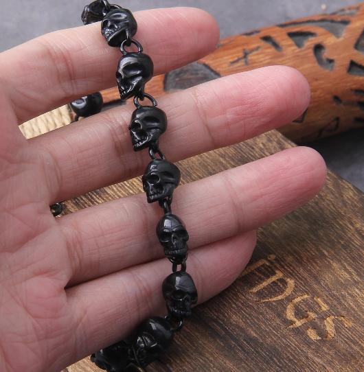 Stainless steel new design men punk skull chain necklace men fashion stainless steel charm bracelet jewelry with wooden box