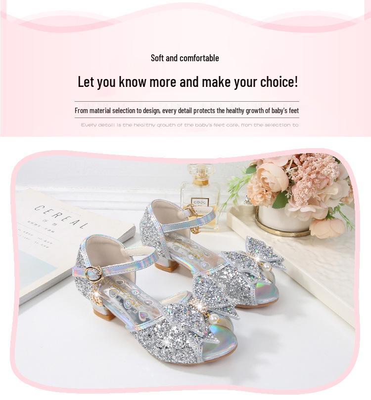Silver Fish-Mouth Pearl Pendant Sandals - New Style, Soft-Soled Girls' Princess Shoes for Performance.