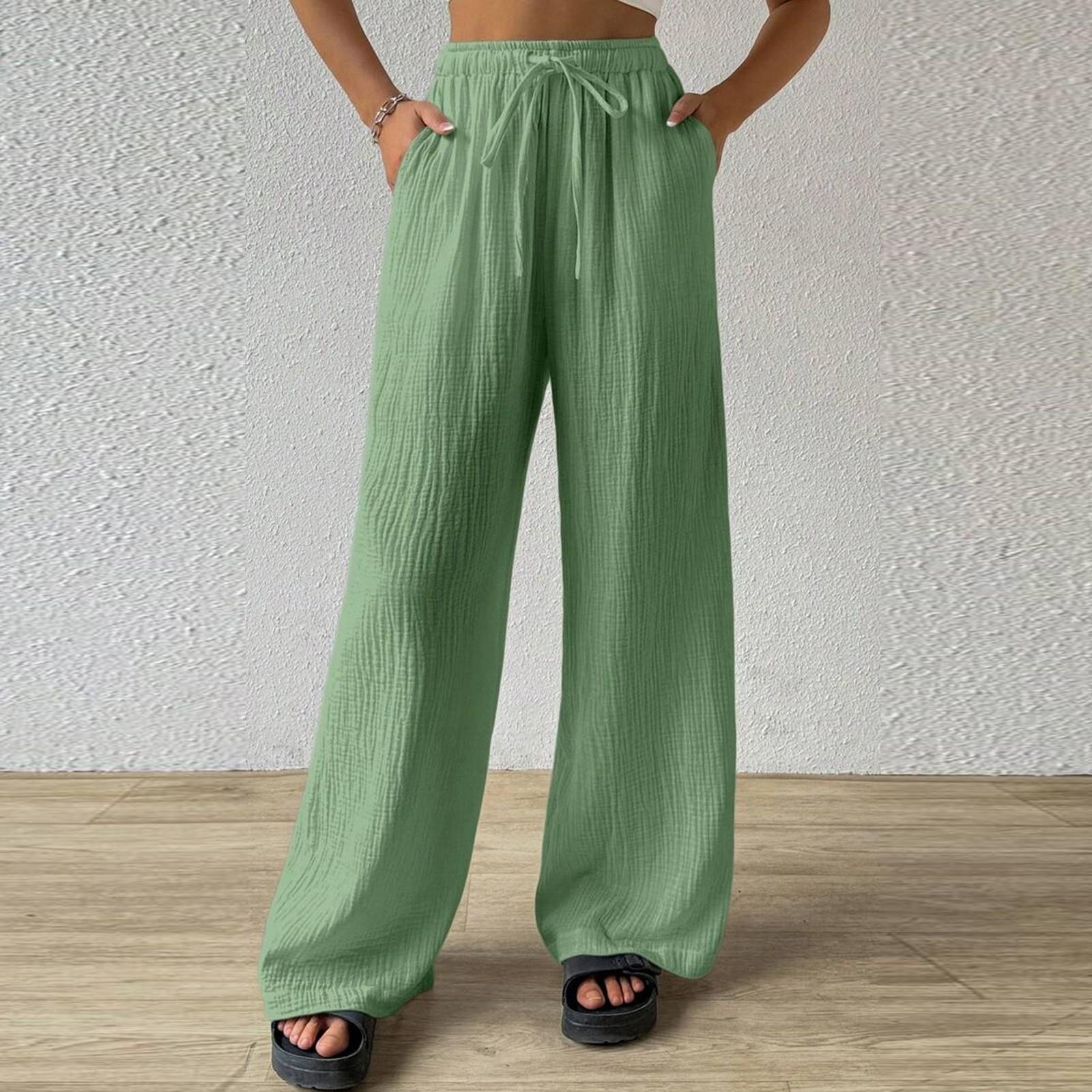 

Хлопок и лен мятая модная женская одежда универсальная свободная домашняя одежда для отдыха однотонная широкая женская одежда XXL зелёный