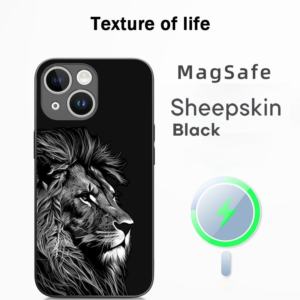 

Крутой дизайн с узором в виде короля-льва Чехол для телефона Для iPhone 16 15 14 13 12 11 Plus Pro Max Высококлассный Роскошный Magsafe Овчина iPhone 15 Pro Max