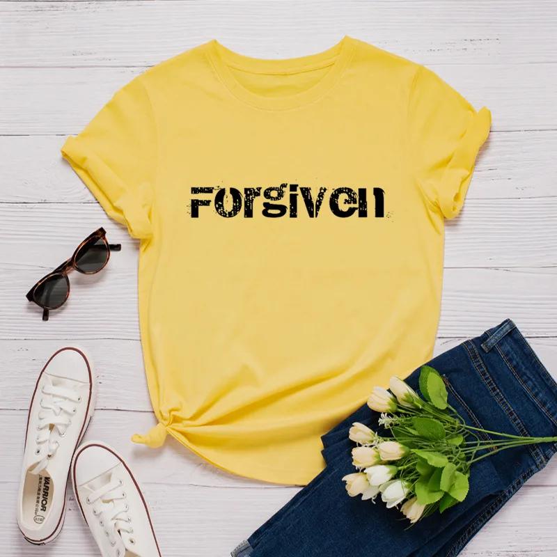 Forgiven Letter Print Women T Shirt Short Sleeve O Neck Loose Women Tshirt Ladies Tee Shirt Tops Clothes Camisetas Mujer