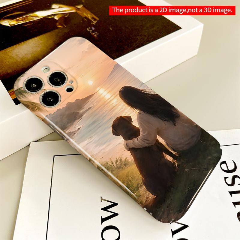 2DFlat Sunset Beach with Dog and Girl All inclusive film hard iPhone case, compatible with iPhone 18 Pro Max 17 16 15 14 13 12 11