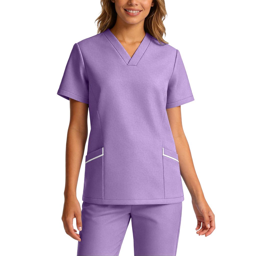 Women's Elastic Quick-Drying V-Neck Pocket Short-Sleeve Caregiver Work Uniform