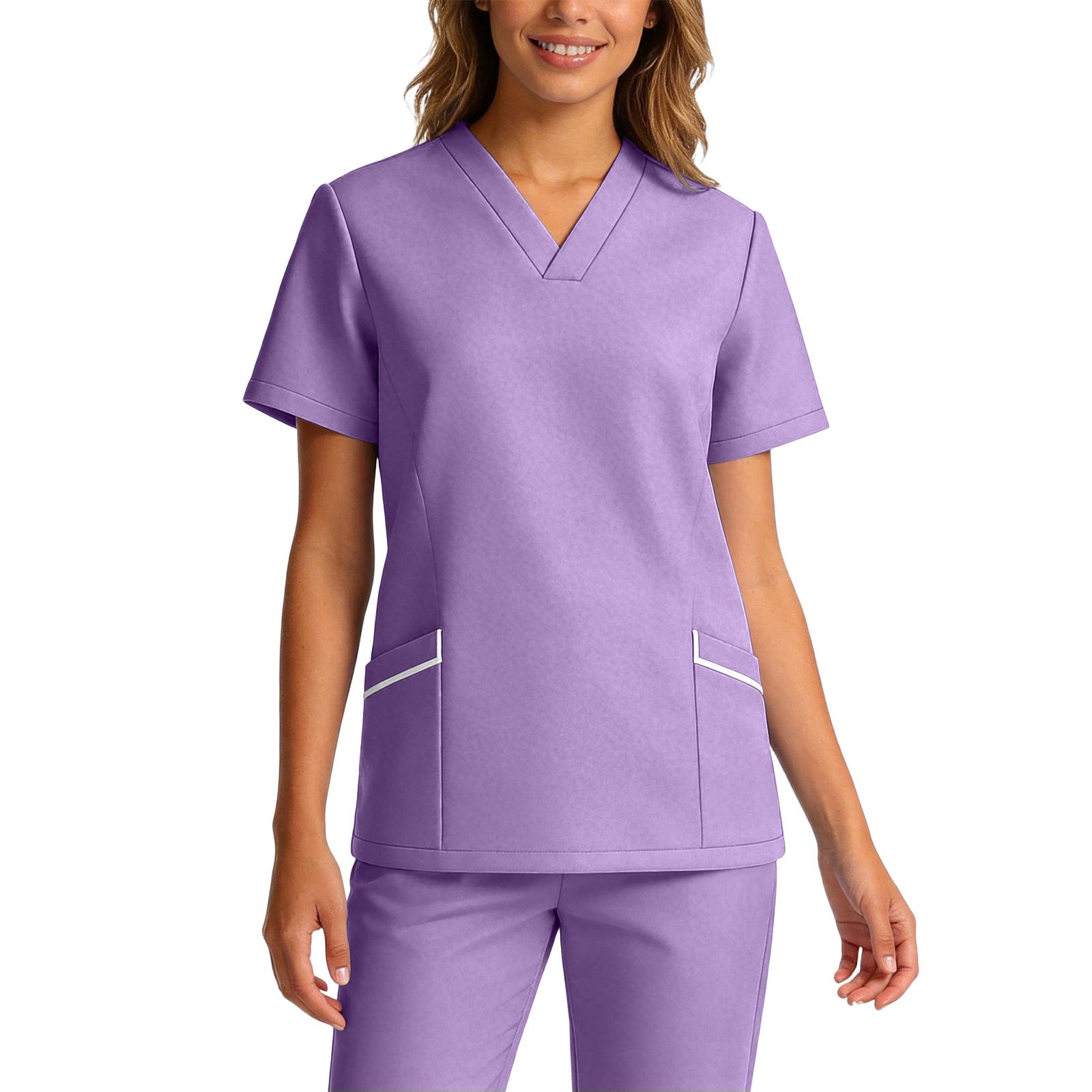 

Women Stretch Quick Dry V Neck Short Sleeve Scrub Top with Pockets for Healthcare Work Uniforms Medical Nursing Apparel M