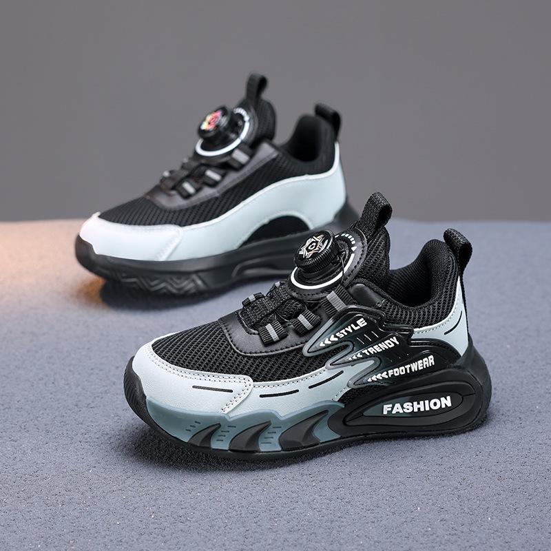 Kids' Waterproof Leather Sports Shoes with Shock Absorption & Rotary Buckle - Soft Sole for Autumn/Winter Running