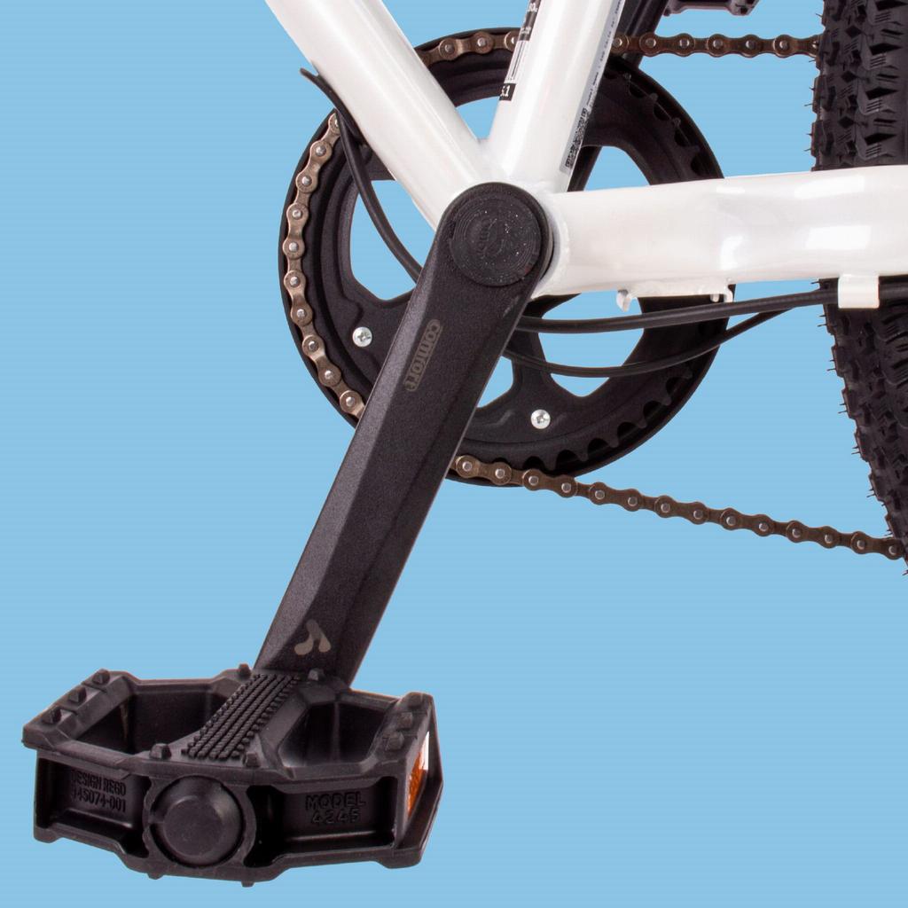 Rower Młodzieżowy Górski Mtb 24 Cale Dla Chłopca Dziewczynki Na Komunię Shimano 7 Biegów Z Amortyzatorem Szerokie Opony Calix Biały Niebieski