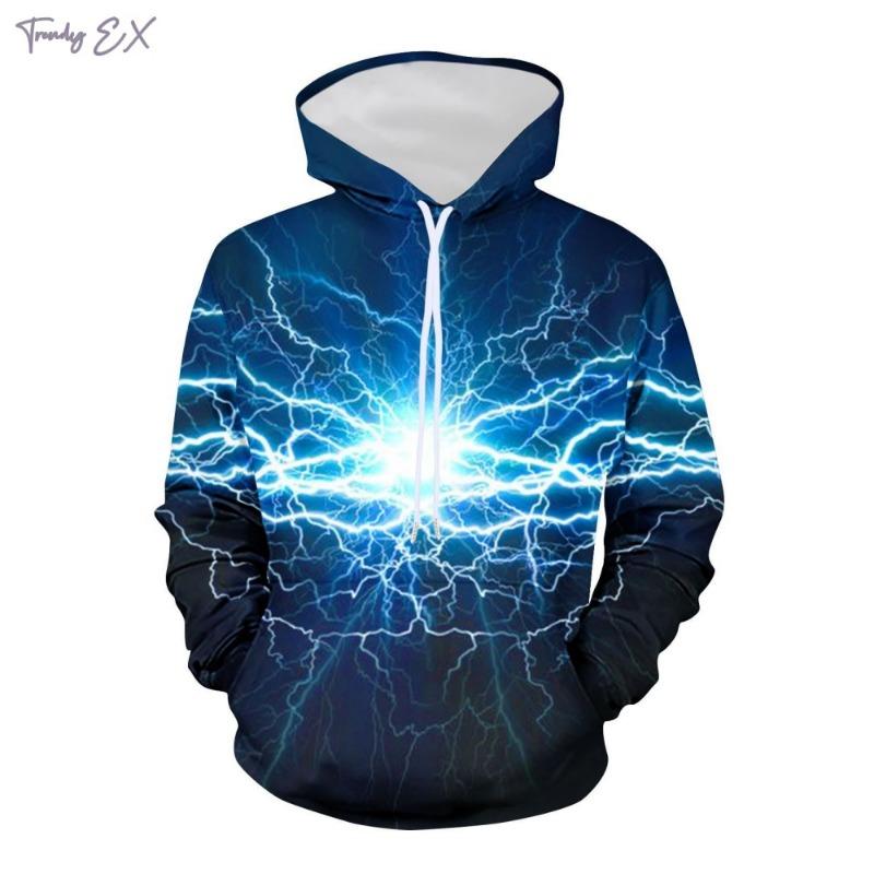 Sweatshirts for Men Cool 3D Lightning Print Fashion Hooded Sweatshirt Street Harajuku Kangaroo Pocket Long Sleeve Graphic Hoodie