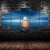 Full Moon Over The Ocean Scene 5 Piece Five Panel Canvas Print Modern Wall Art Poster Home Decor Gift For Him For Her