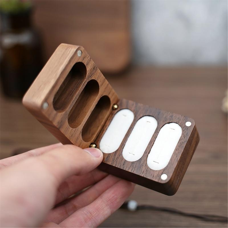 Rings Container Solid Walnut Wood Wedding Ring Storage Organizer Jewelry Box with Velvets Interior for Engagement