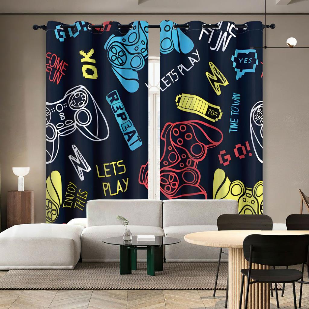 2pcs Game Controller Pattern Printed Curtains, Suitable for Living Room, Bedroom,study, Office, Sliding Window, Gift for Gamers