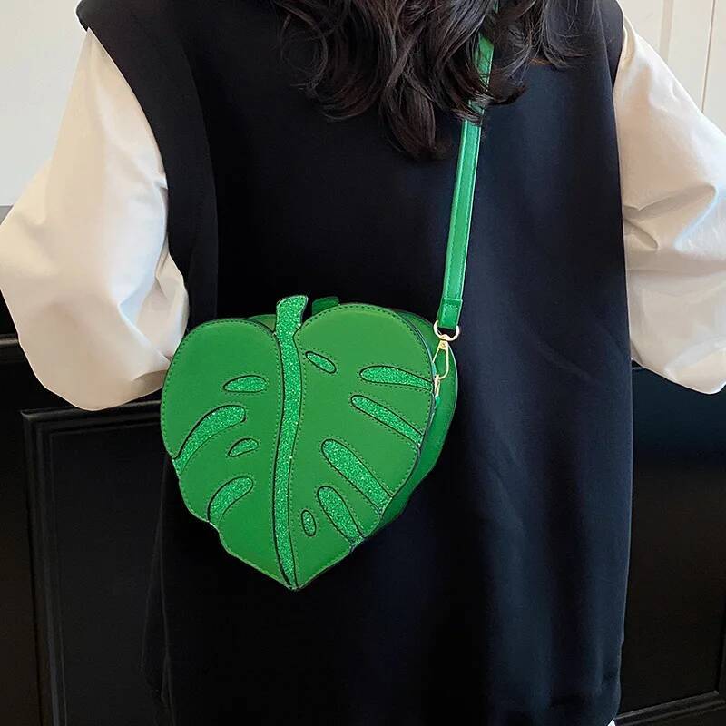 Women's Bag Cute Maple Leaf Bag Funny Single Shoulder Crossbody Bag Irregular Small Bag PU Women's Bag