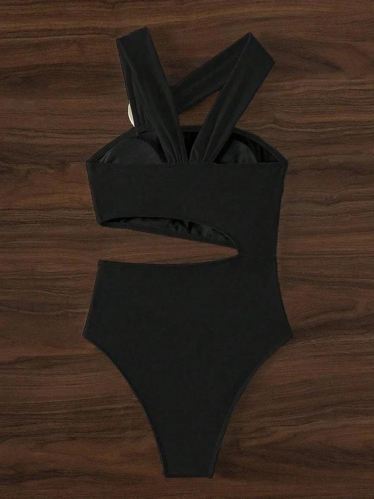 Oneshoulder Solid 2025 3d Flower Swimwear Women Sexy Push Up Hollow One Piece Swimsuit Monokini Summer Beach Lady Bathing Suit