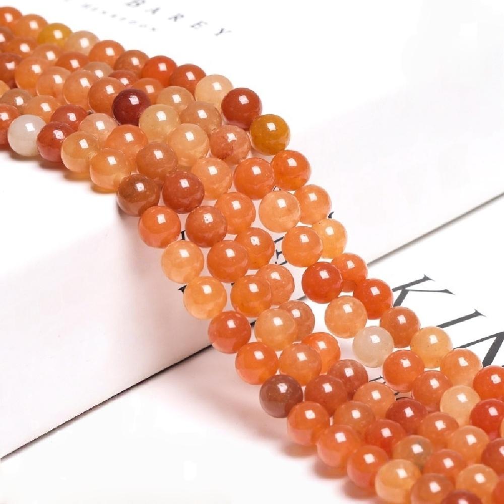 Piedra de Aventurina Roja Cuentas Redondas Naturales Hilo de 15" Cuentas Espaciadoras Sueltas Lisas 4/6/8/10/12mm para Hacer Joyería Pulseras DIY Accesorios