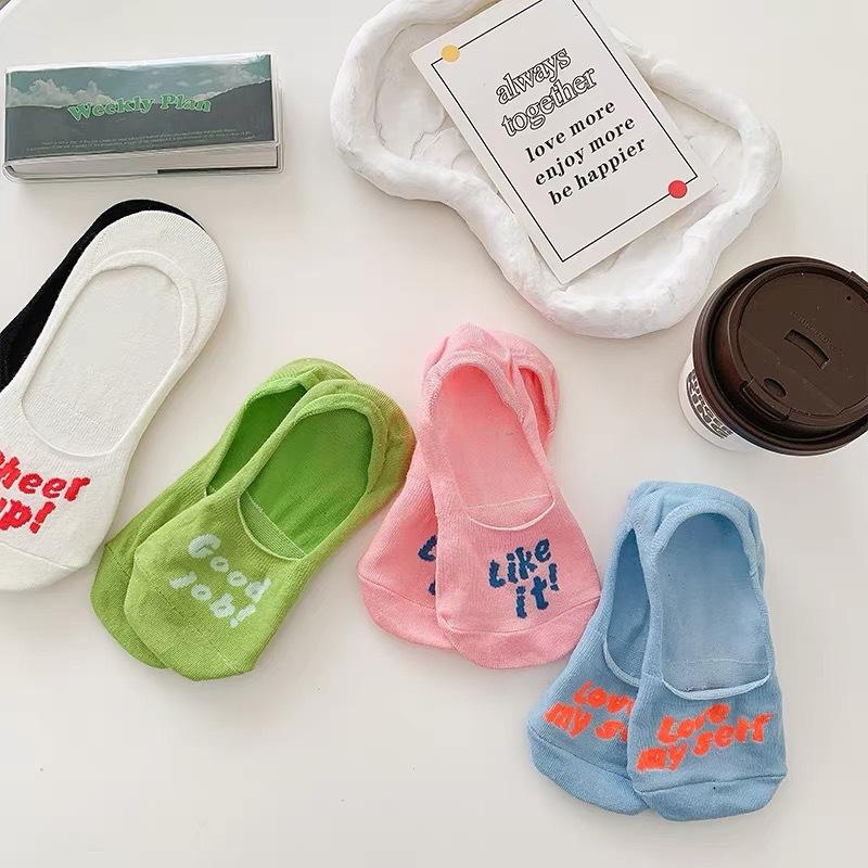 Colorful Dopamine Letter Boat Socks Women'S Shallow Breathable Socks Summer Thin Breathable Invisible Socks