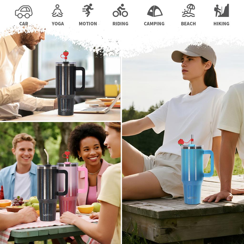 WATERSY 30/40oz Tumbler Large Capacity Thermal Cup Stainless Steel Insulated Mug with Handle & Straw Double Wall Vacuum Flask